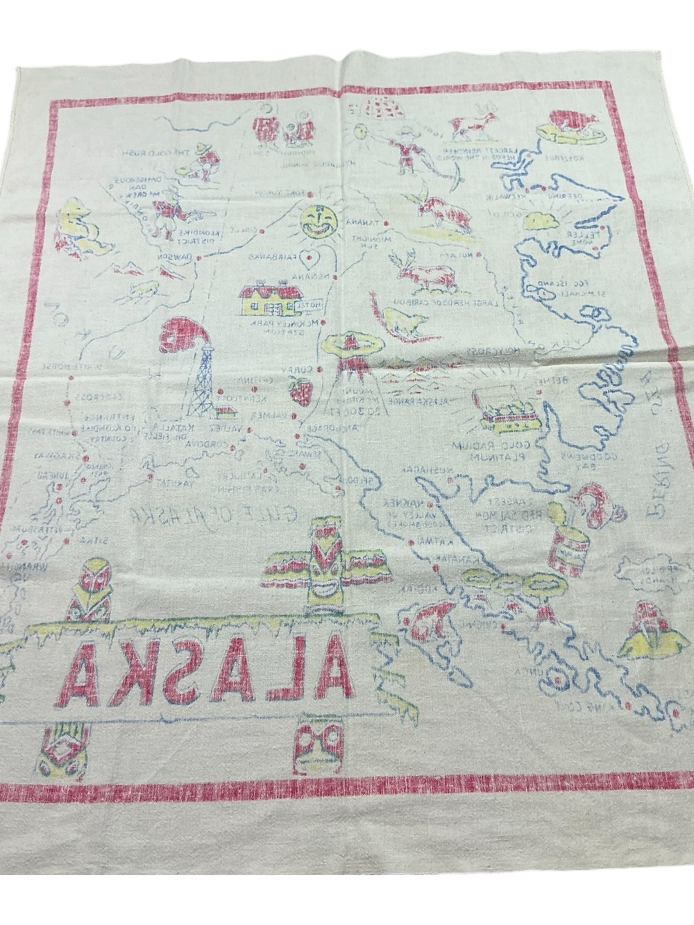 Vintage Alaska 1950s cotton/linen souvenir tablecloth 29 x 34 USA - Picture 6 of 6